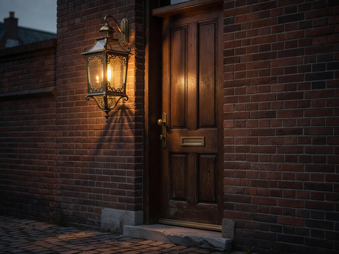 An elegant wall lantern lighting up a brick entryway